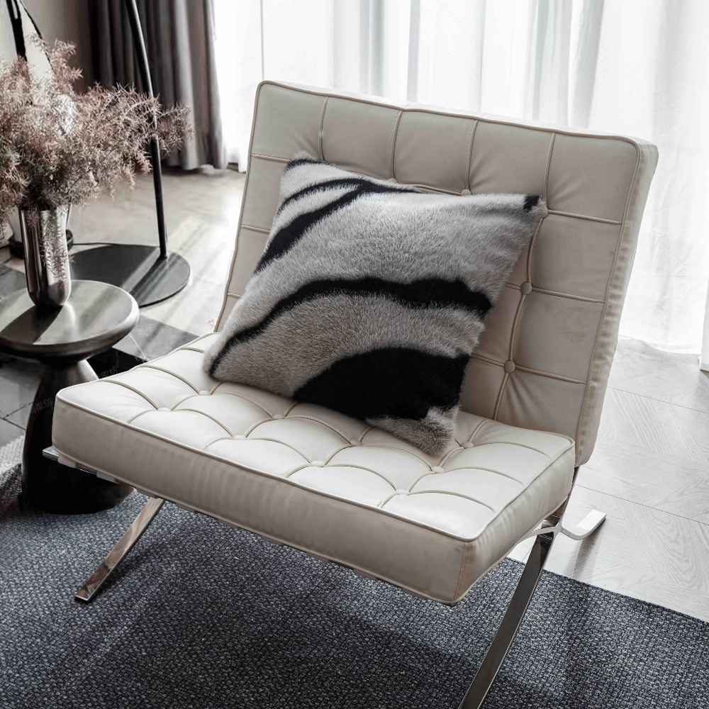 Set Pătură de Lux cu Fermoar din Blana Artificiala de Nurca + 2 Fete de Perna, Pat 2 Persoane, 200 x 230cm - Grey & Black - PUF183640-03 - imagine 7