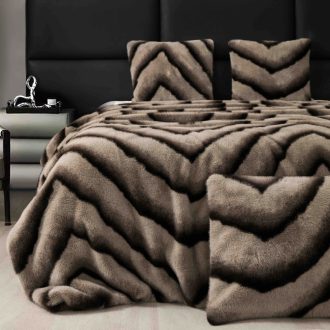 Set Pătură de Lux cu Fermoar din Blana Artificiala de Nurca + 2 Fete de Perna, Pat 2 Persoane, 200 x 230cm - Zigzag - PUF183627-06