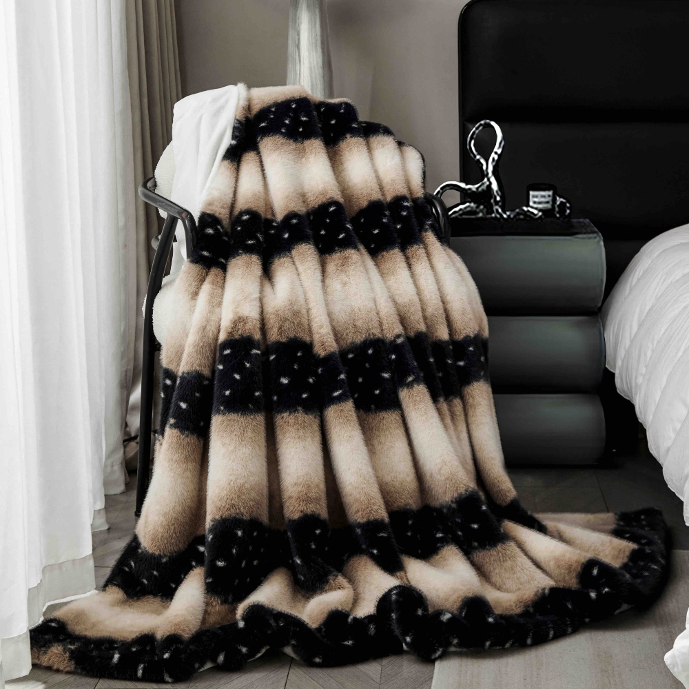 Set Pătură de Lux cu Fermoar din Blana Artificiala de Nurca + 2 Fete de Perna, Pat 2 Persoane, 200 x 230cm - Cashmere - PUF183606-02 - imagine 9