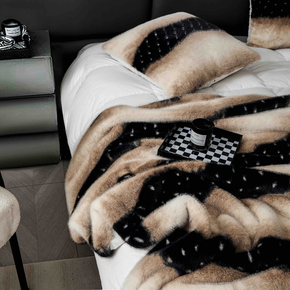 Set Pătură de Lux cu Fermoar din Blana Artificiala de Nurca + 2 Fete de Perna, Pat 2 Persoane, 200 x 230cm - Cashmere - PUF183606-02 - imagine 11