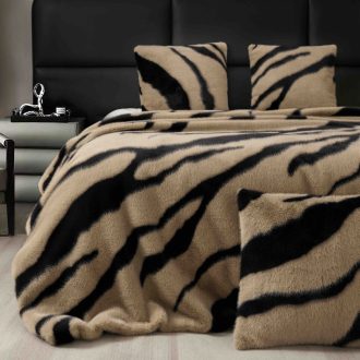 Set Pătură de Lux cu Fermoar din Blana Artificiala de Nurca + 2 Fete de Perna, Pat 2 Persoane, 200 x 230cm - Tiger - PUF183580-05