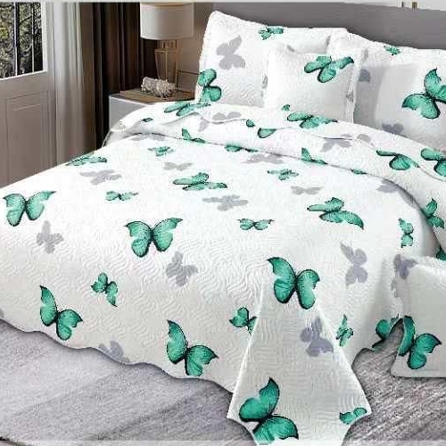 cuvertura alba cu fluturi verzi