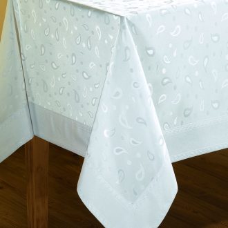 fata de masa impermeabila polyester cu bordura jackline alb aproape