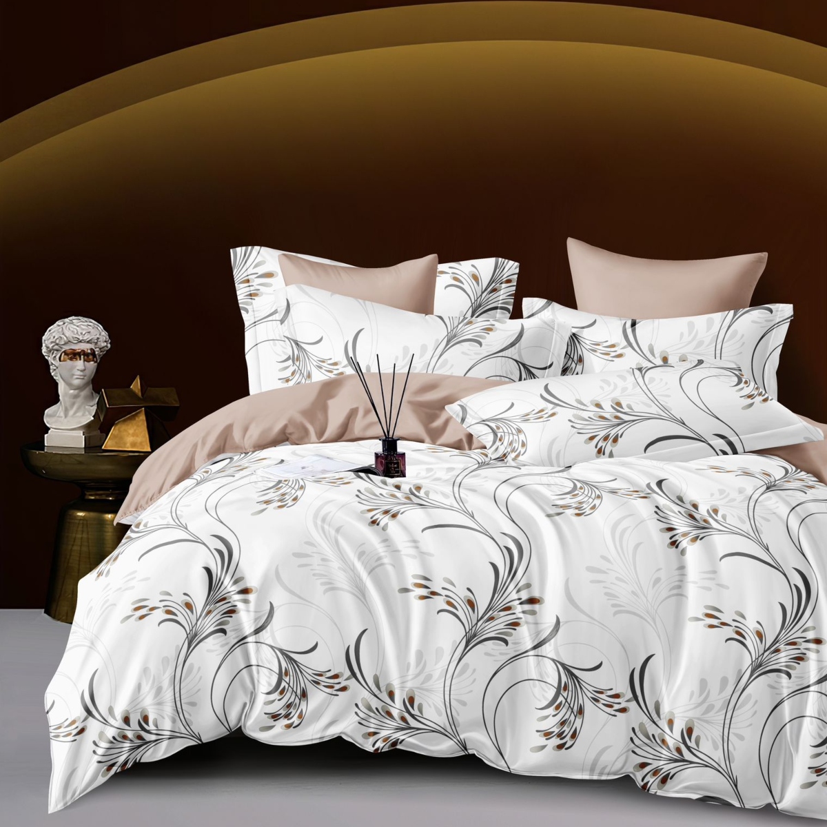 lenjerie alb somon cu flori