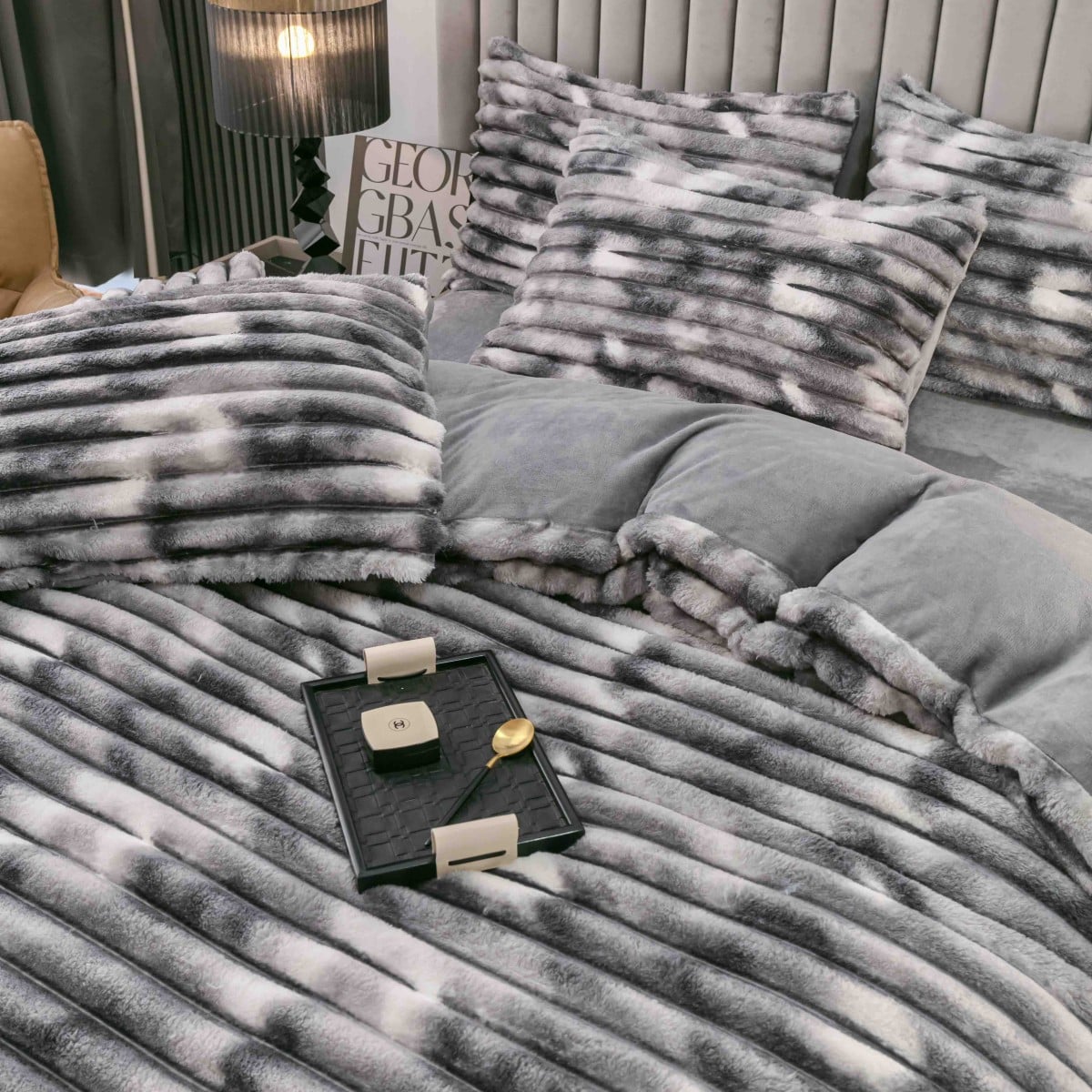 lenjerie cocolino cu dungi cearceaf cu elastic - alb gri aproape