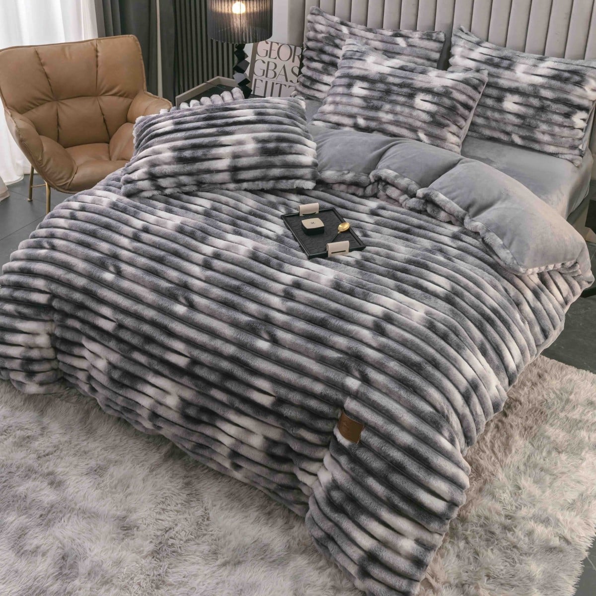 lenjerie cocolino cu dungi cearceaf cu elastic - alb gri