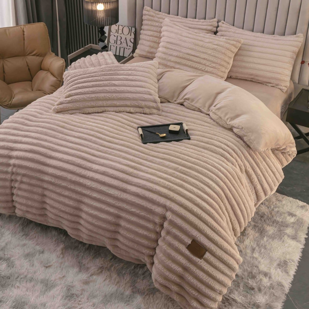 lenjerie cocolino cu dungi cearceaf cu elastic - bej