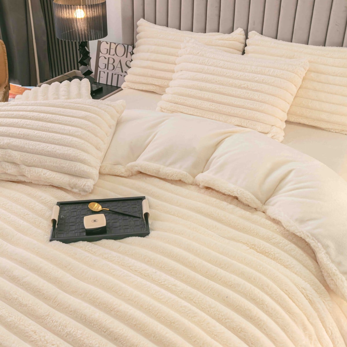 lenjerie cocolino cu dungi cearceaf cu elastic - crem aproape