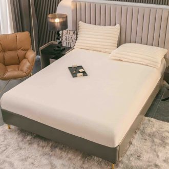 lenjerie cocolino cu dungi cearceaf cu elastic - crem cearceaf