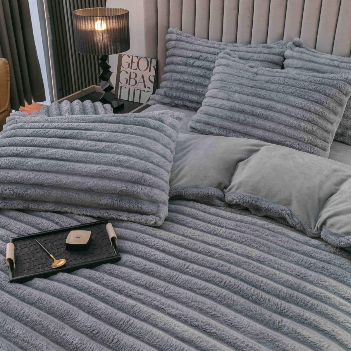 lenjerie cocolino cu dungi cearceaf cu elastic - gri aproape