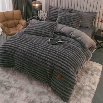 lenjerie cocolino cu dungi cearceaf cu elastic - gri inchis