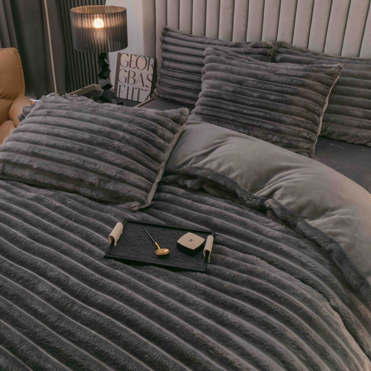 lenjerie cocolino cu dungi cearceaf cu elastic - gri inchis aproape