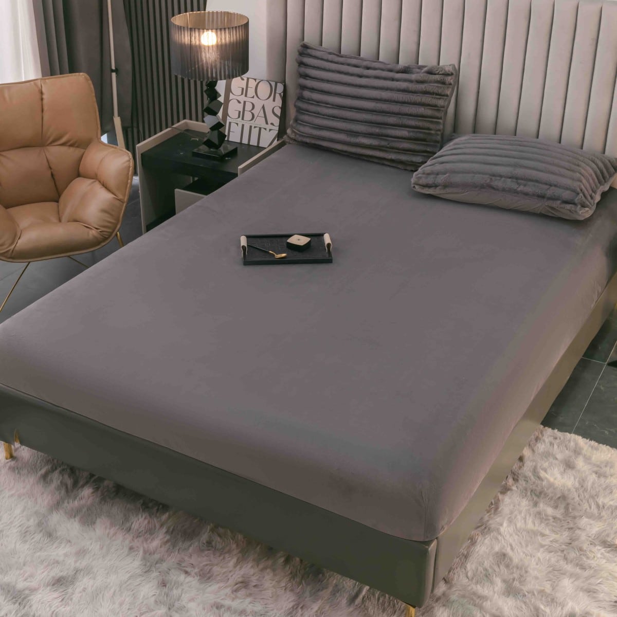 lenjerie cocolino cu dungi cearceaf cu elastic - gri inchis cearceaf