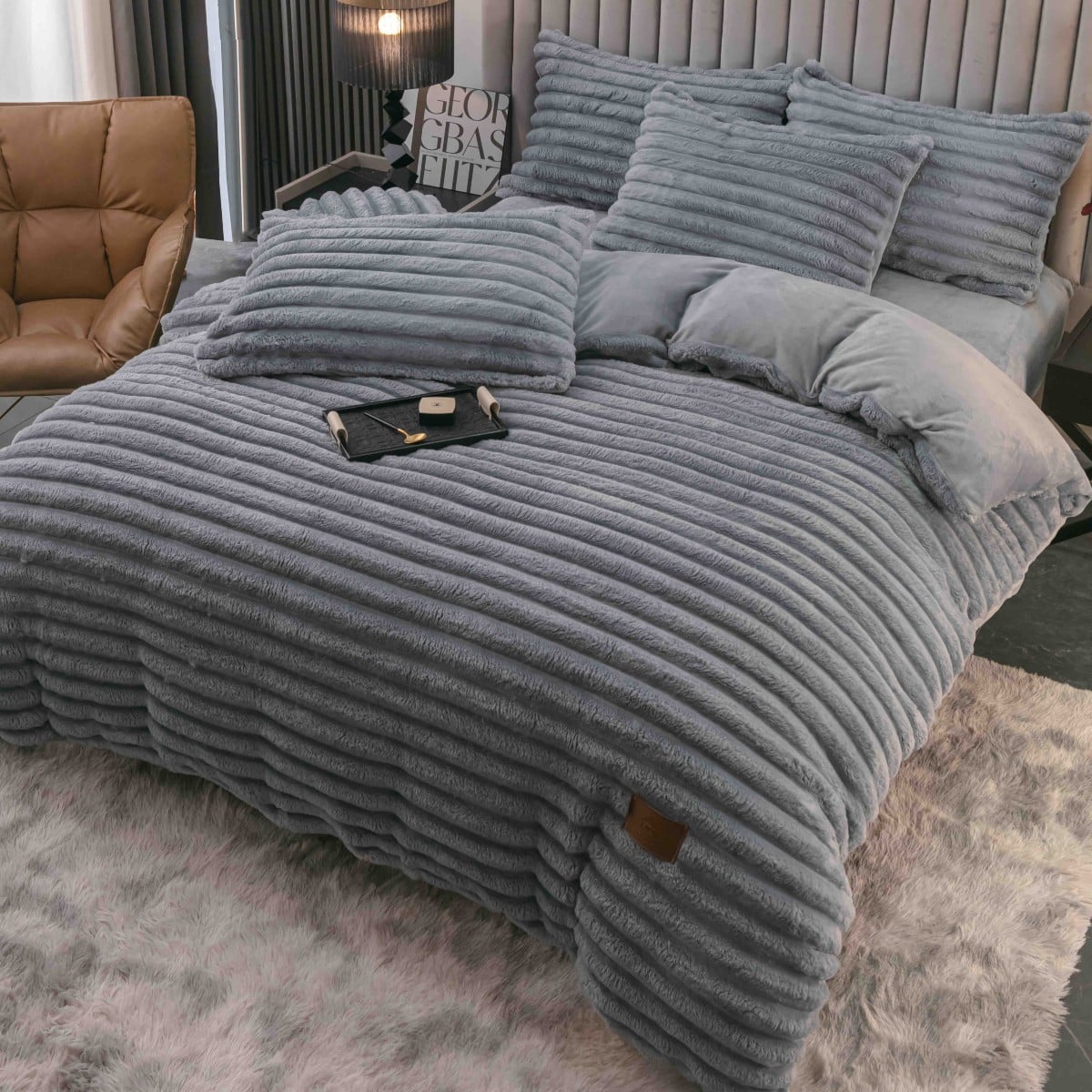 lenjerie cocolino cu dungi cearceaf cu elastic - gri