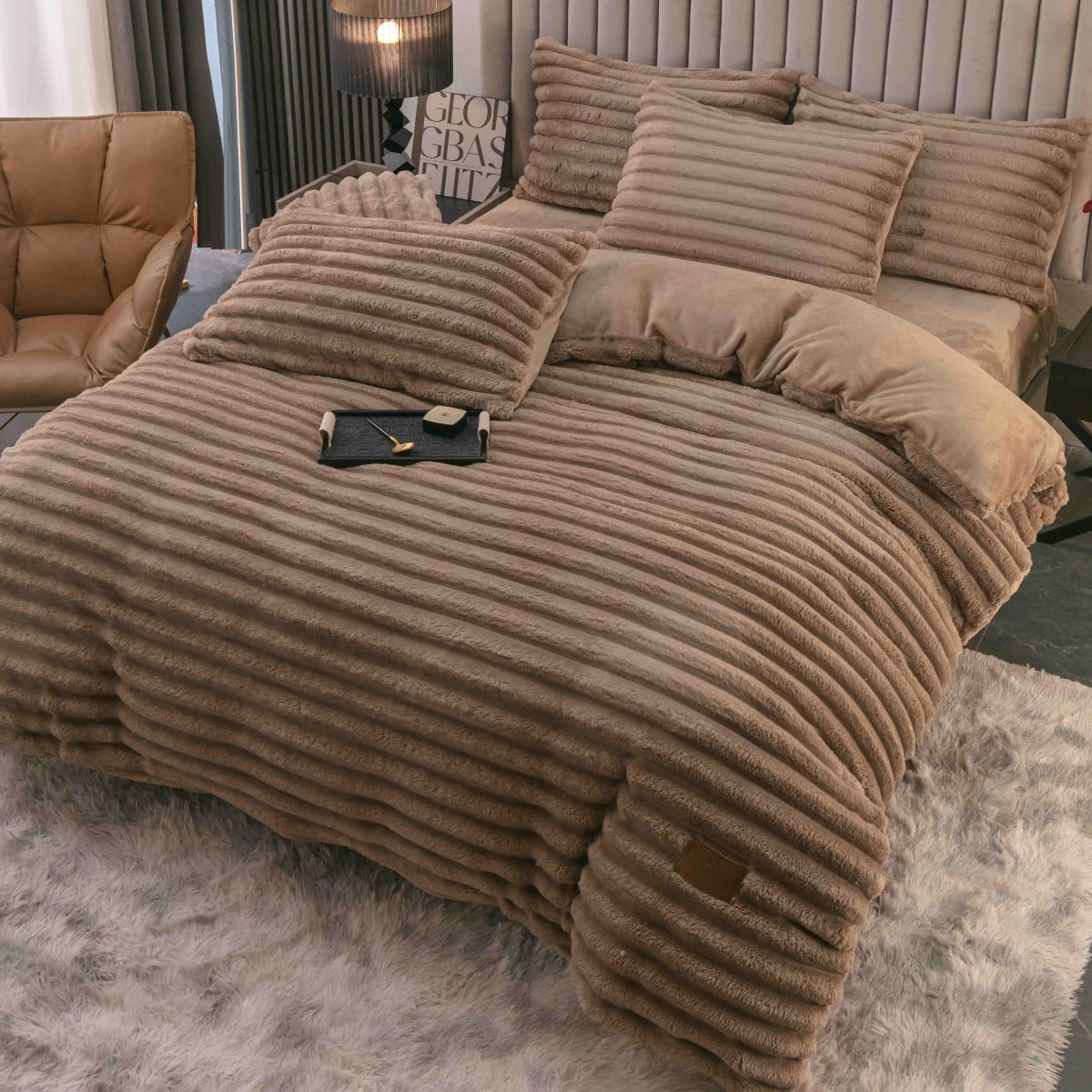 lenjerie cocolino cu dungi cearceaf cu elastic - maro