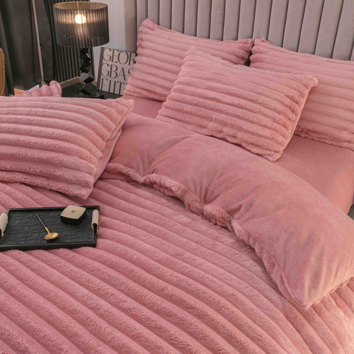 lenjerie cocolino cu dungi cearceaf cu elastic - roz pudra aproape