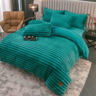 lenjerie cocolino cu dungi cearceaf cu elastic - turcoaz