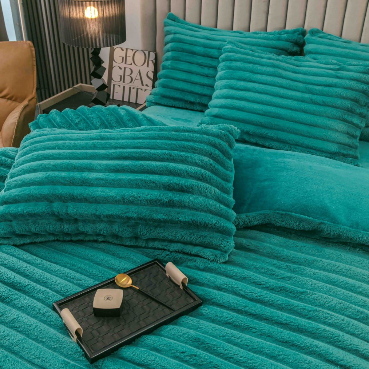 lenjerie cocolino cu dungi cearceaf cu elastic - turcoaz material