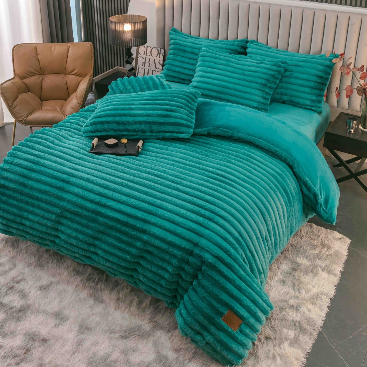 lenjerie cocolino cu dungi cearceaf cu elastic - turcoaz