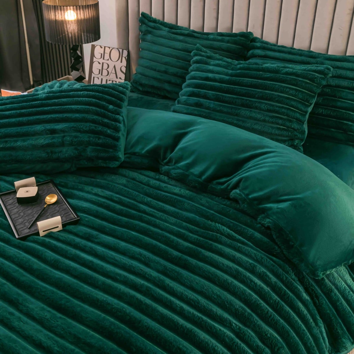 lenjerie cocolino cu dungi cearceaf cu elastic - verde inchis aproape