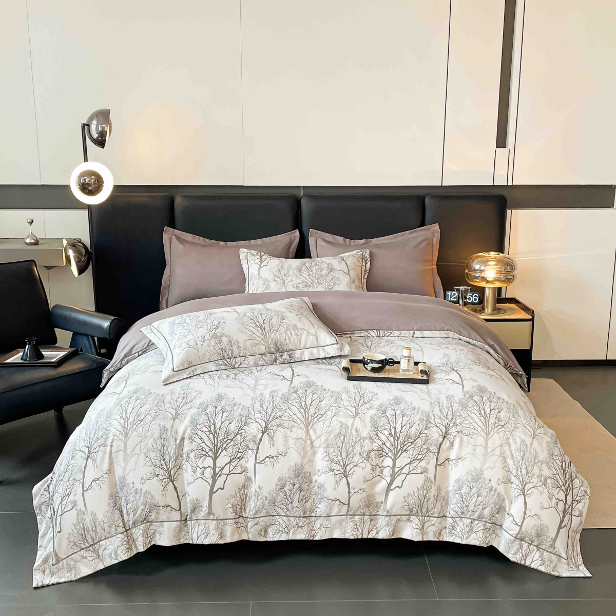 lenjerie la cutie din finet gri cu copacei