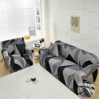 husa canapea gri cu forme geometrice