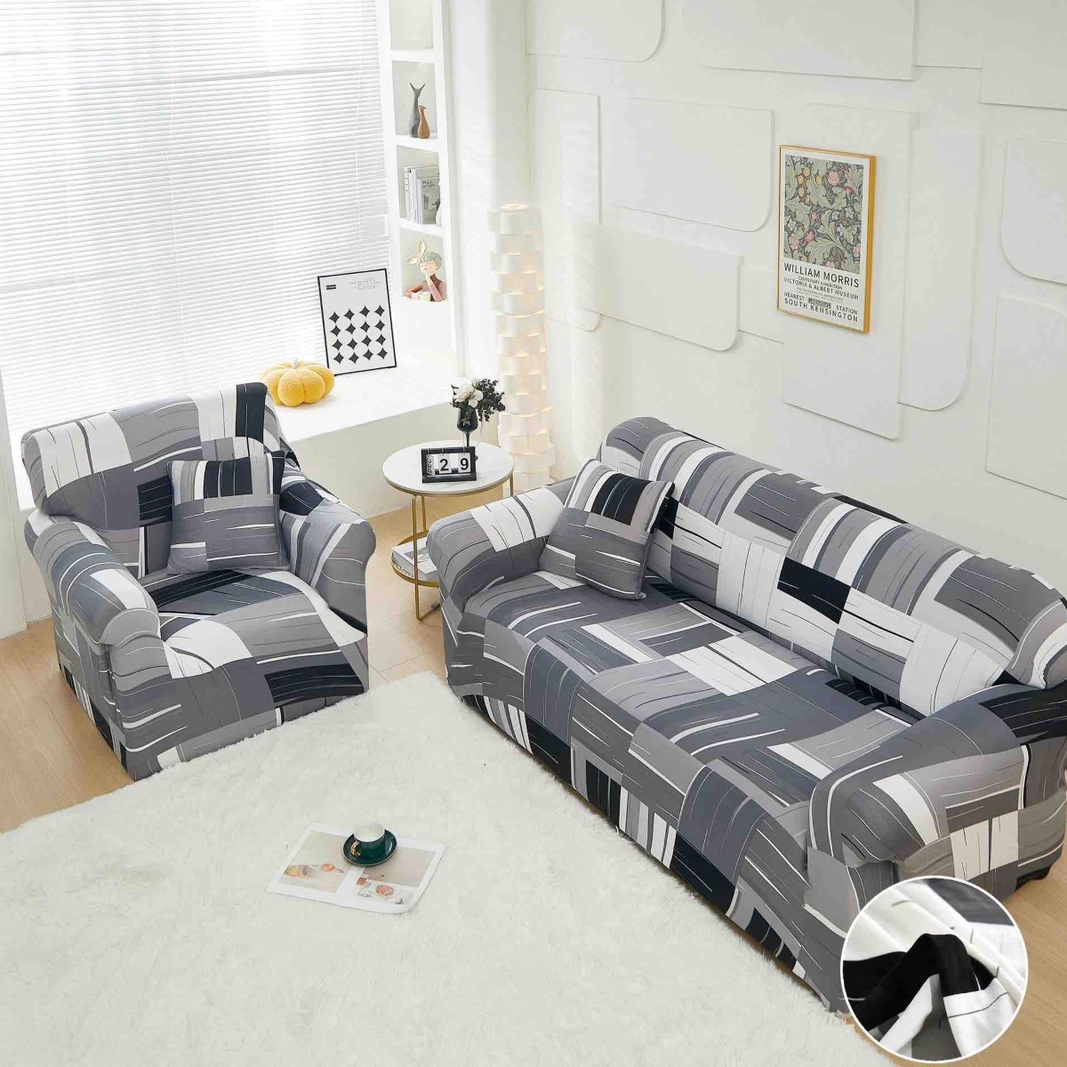 husa canapea gri model abstract