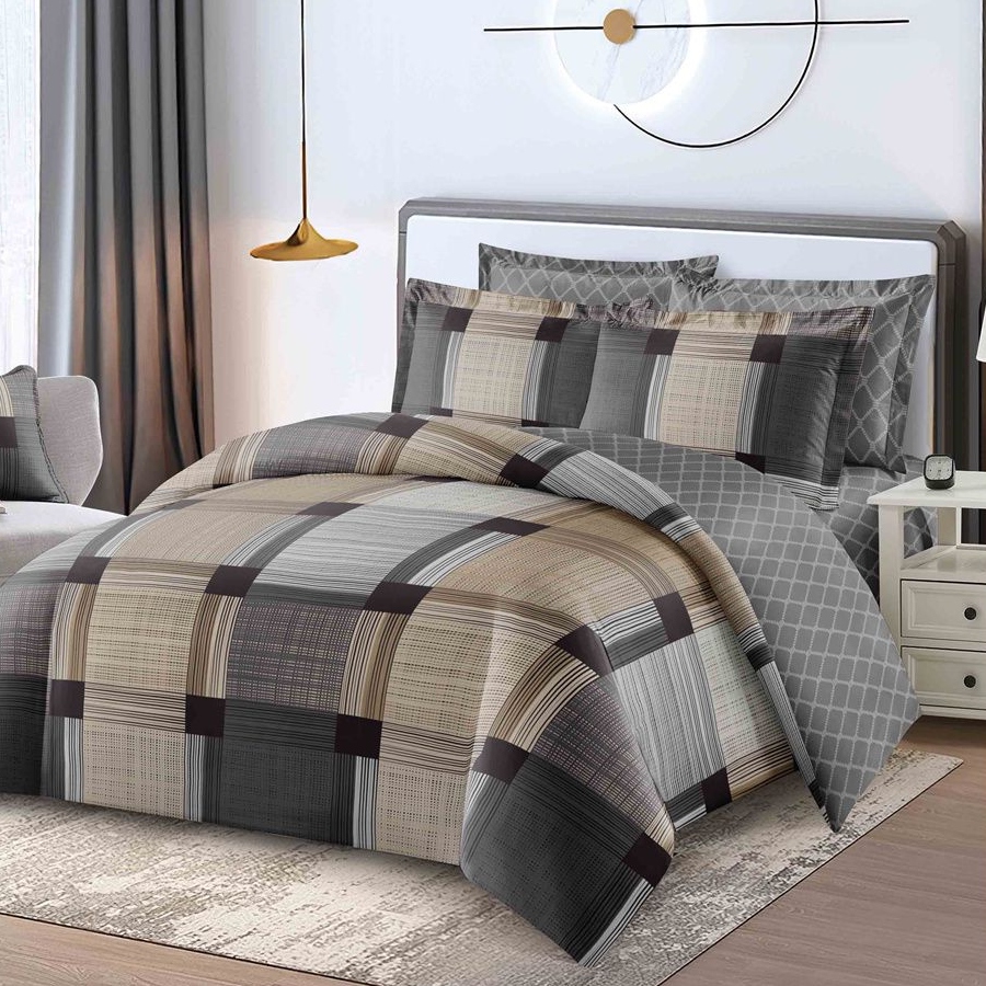 lenjerie 1 persoana cu elastic maro cu carouri