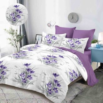 lenjerie alb mov cu floricele de camp