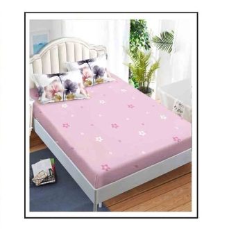 lenjerie alb roz cu flori mari - cearceaf de pat