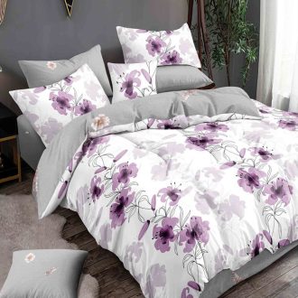 lenjerie alba cu flori mov - 2 fete gri