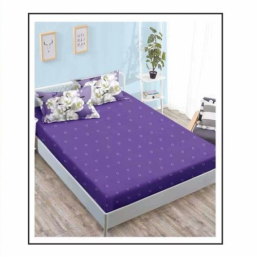 lenjerie mov cu flori albe de orhidee - cearceaf pat