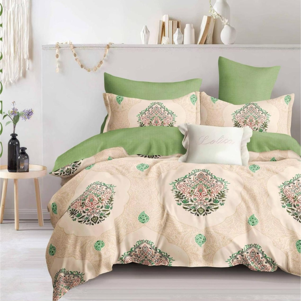 lenjerie bej verde cu ornamente