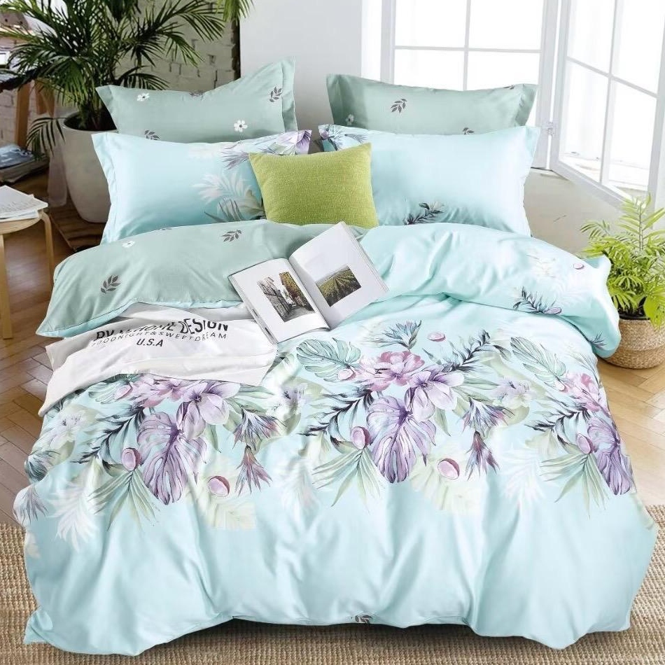 lenjerie bleu cu flori mov