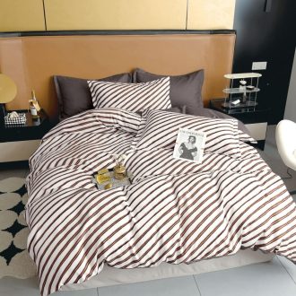 lenjerie crem maro cu dungi